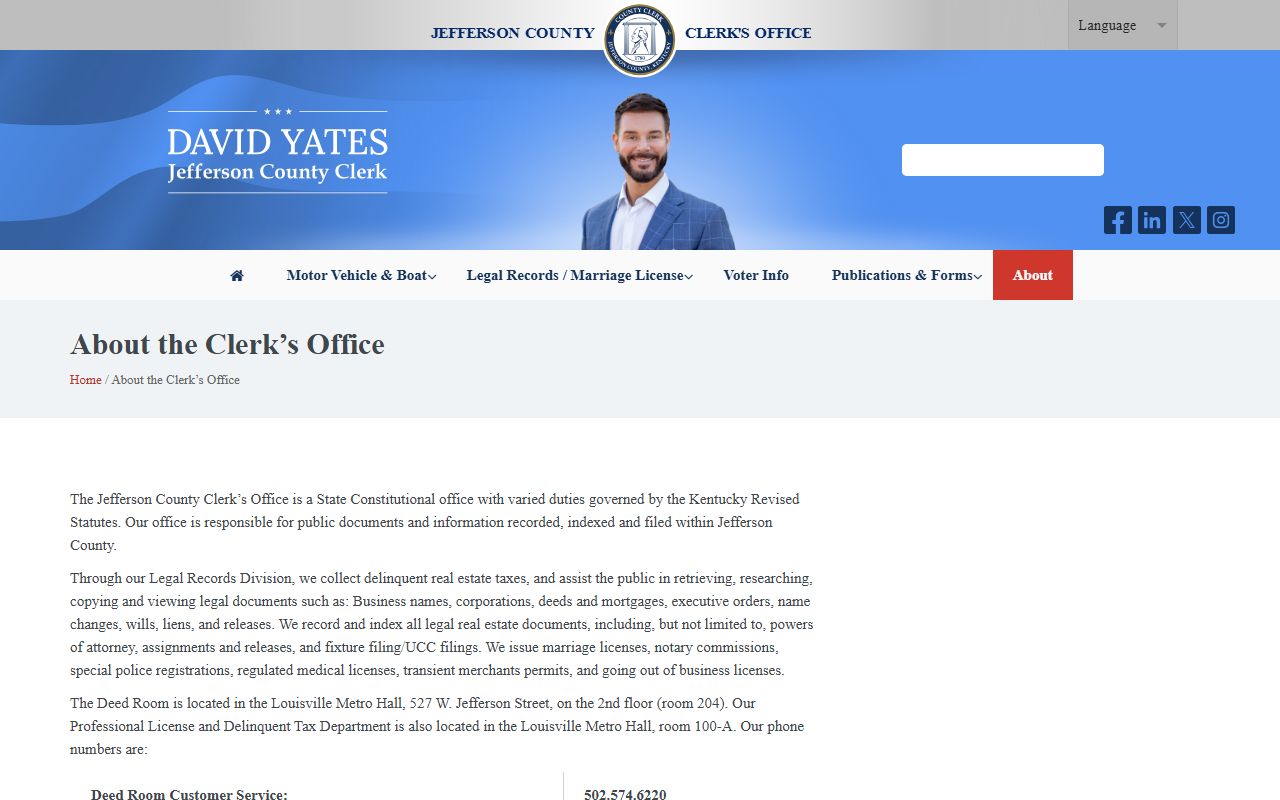 Jefferson County Clerk office overview for marriage and probate records