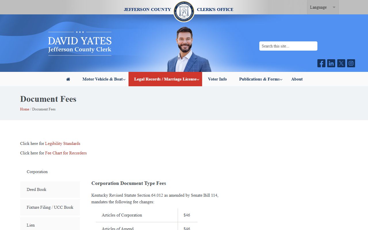 Jefferson County Clerk document fees for court and recorded records