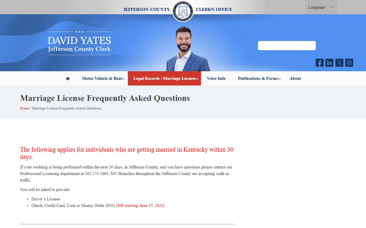 Jefferson County Clerk marriage license FAQ records