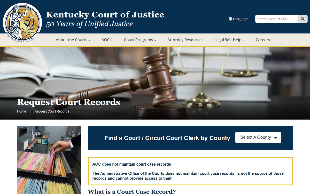 Kentucky court record request instructions for Jefferson County court records
