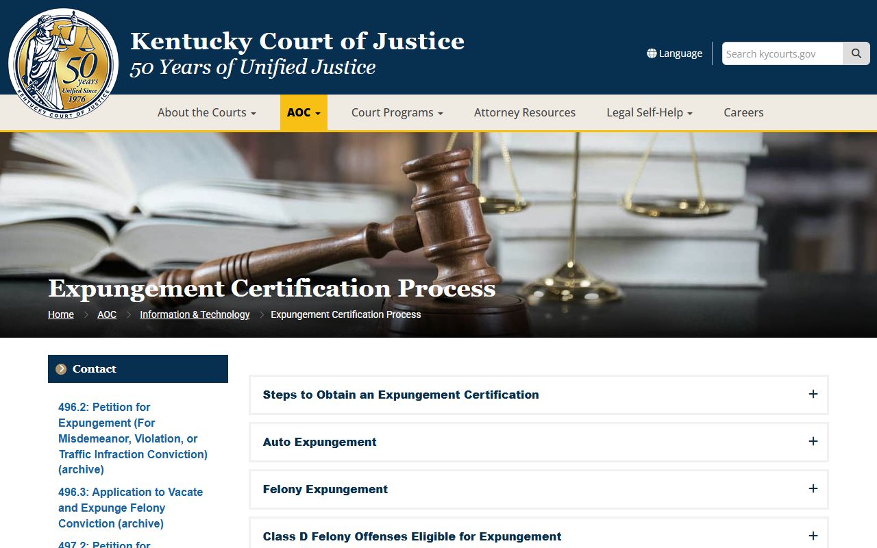 AOC expungement certification for Jefferson County criminal records