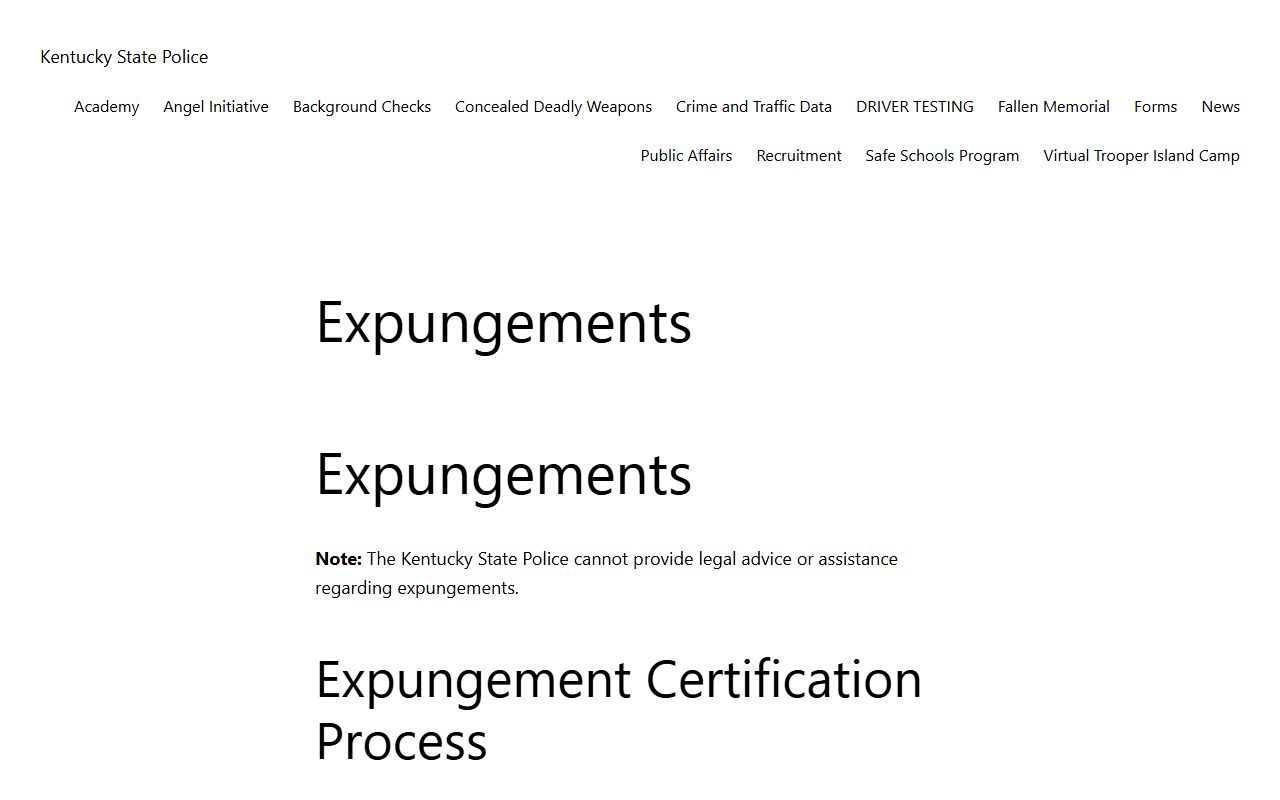 Kentucky State Police expungements and Jefferson County criminal records