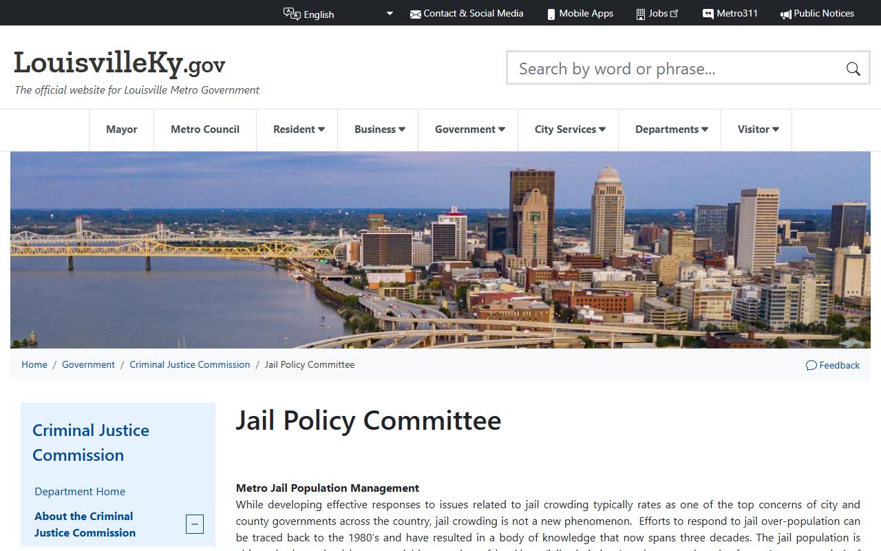 Jail Policy Committee for Jefferson County inmate population data