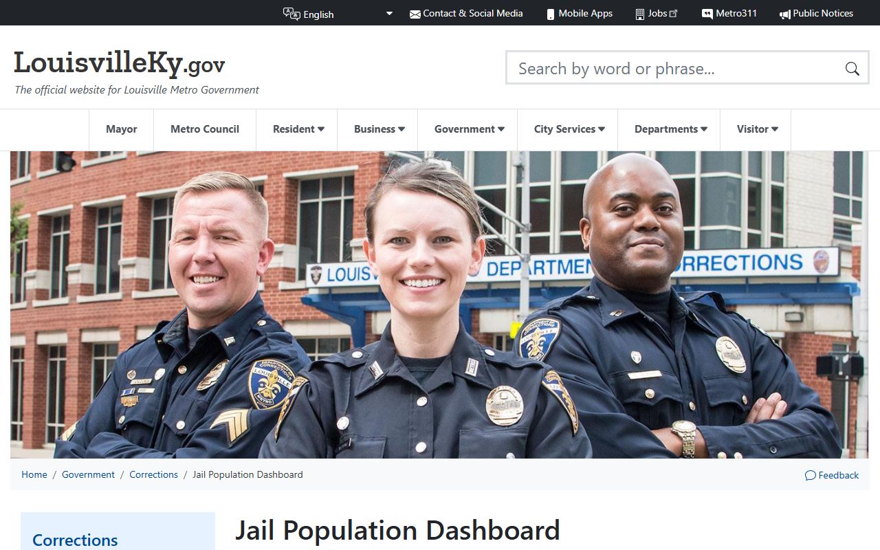 Louisville jail dashboard for Jefferson County inmate population data