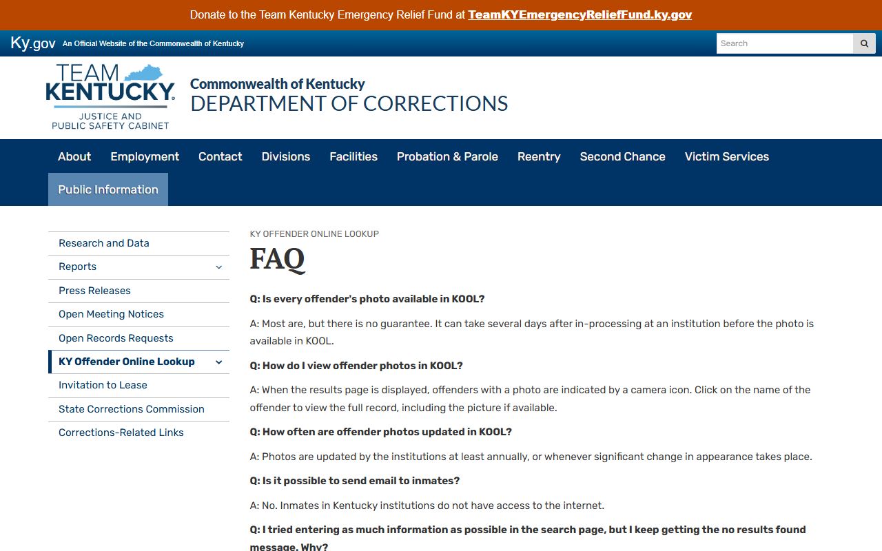 KOOL FAQ for Kentucky and Jefferson County inmate records