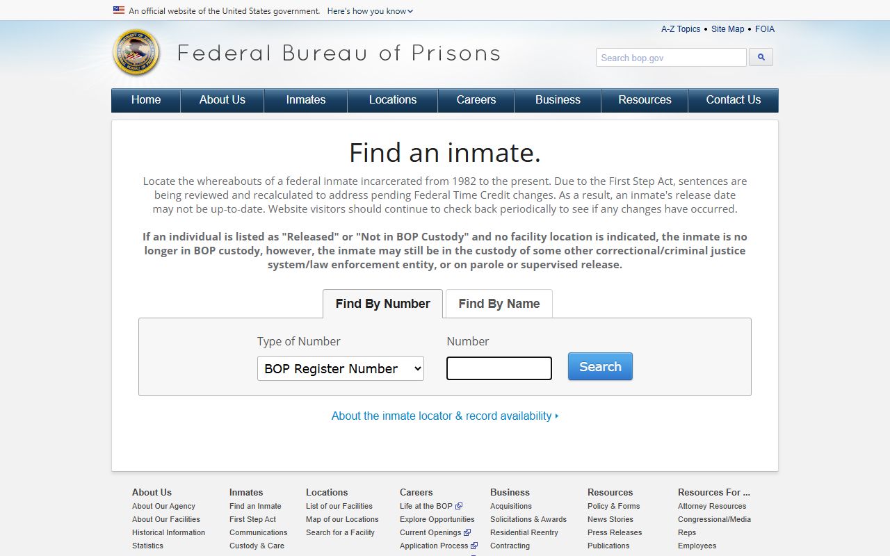 Federal Bureau of Prisons inmate locator for Jefferson County inmate records