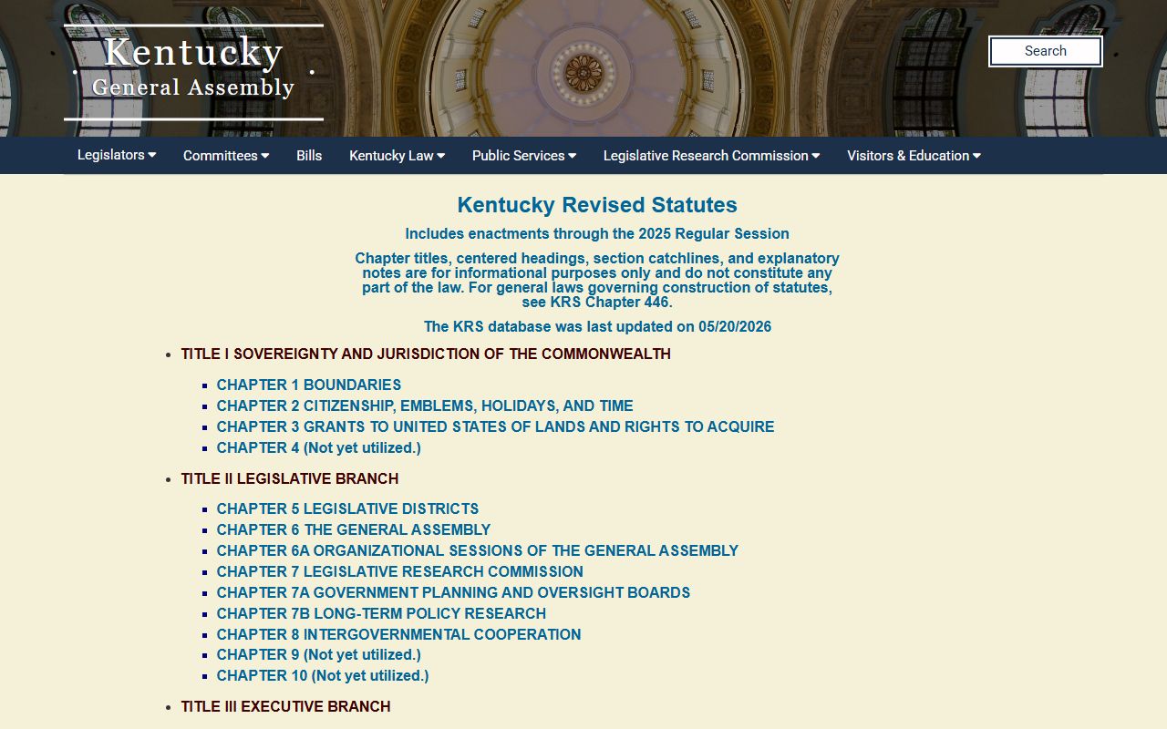 Kentucky statutes index for Jefferson County public records